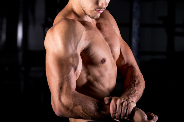 Bodybuilder Flexing His Vascular, Muscular Body